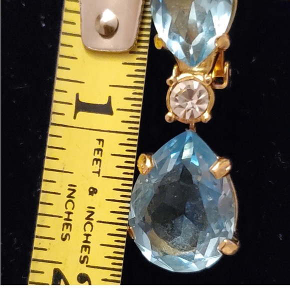 RARE FIND Vintage Dior Blue Glass & Rhinestone Drop Dangle 1980s Clip Earrings - Picture 7 of 7